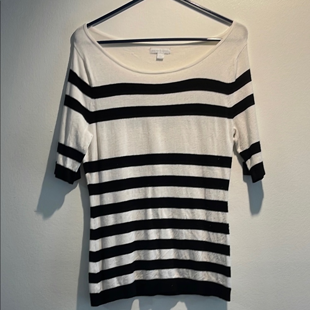 New York & Company | Women’s  Black and White Striped Half Sleeve Sweater Small
